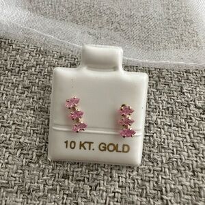 Pink Gemstone Gold Earrings